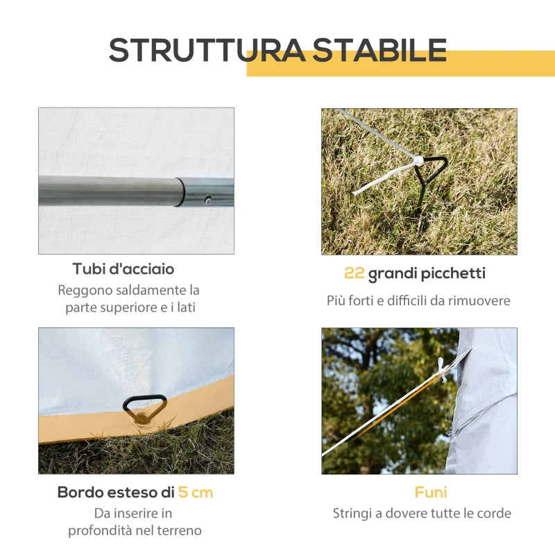 Outsunny Gazebo da Giardino 8x4m in Acciaio con Pareti Rimovibili e Finestre Trasparenti, Bianco
