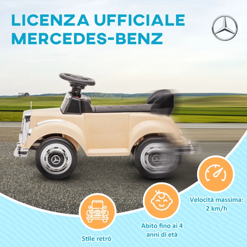 HOMCOM Macchina Elettrica per Bambini 18-48 Mesi Licenza Mercedes-Benz con Musica, Beige
