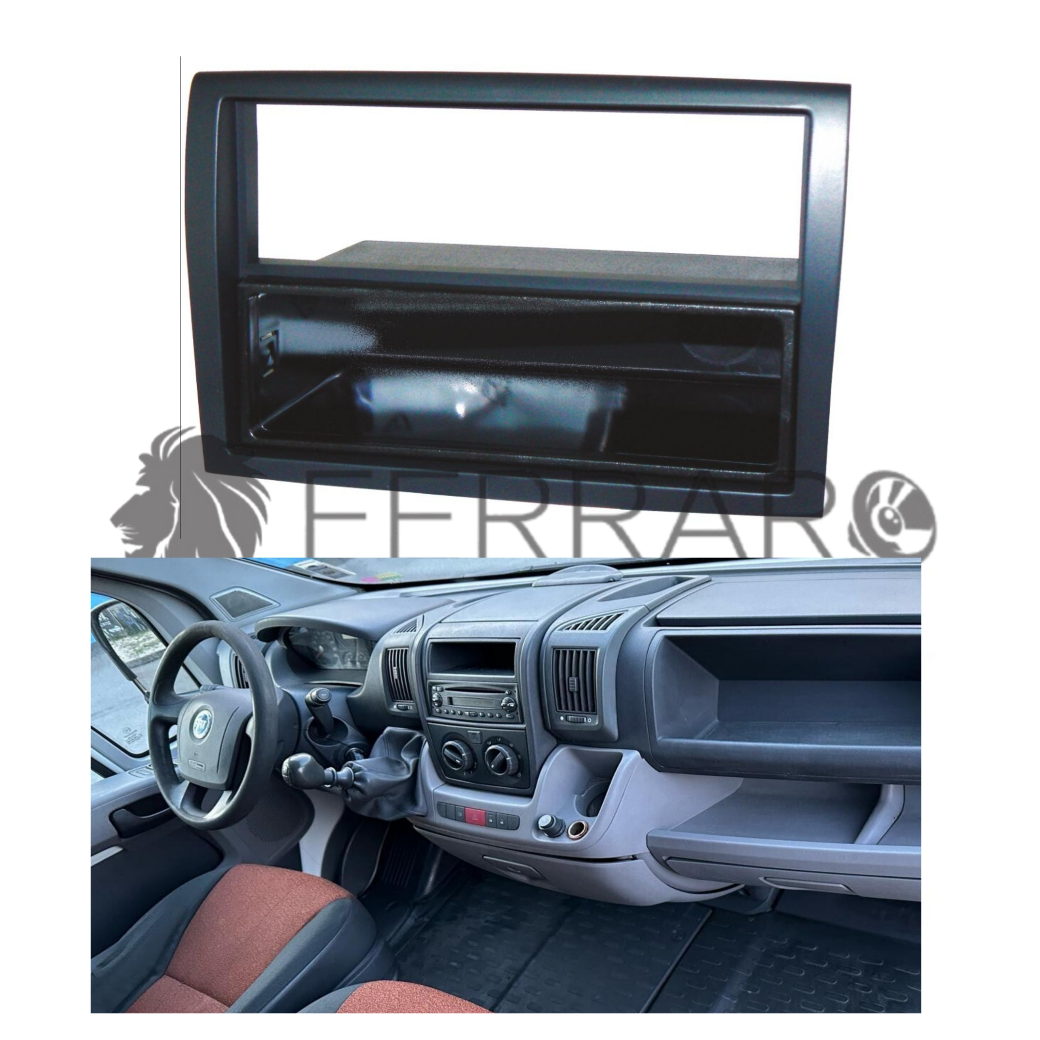 Mascherina 1DIN con Cassetto per Fiat Ducato X250 (2006+), Antracite, Senza Radio di Serie