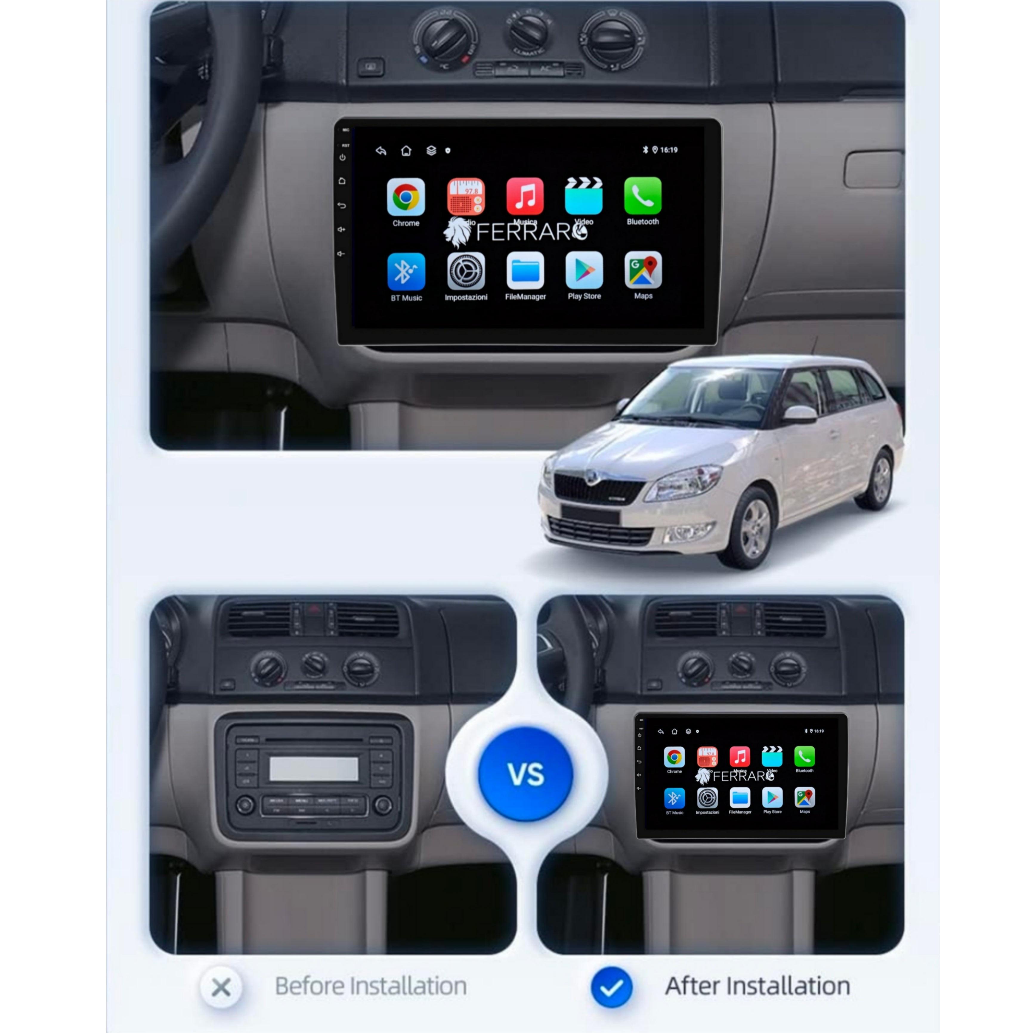 Autoradio per Skoda Fabia MK2 9" | 2007-2014 | Android | Bluetooth | CarPlay | Android Auto | 2GB/4GB/6GB/8GB Ram