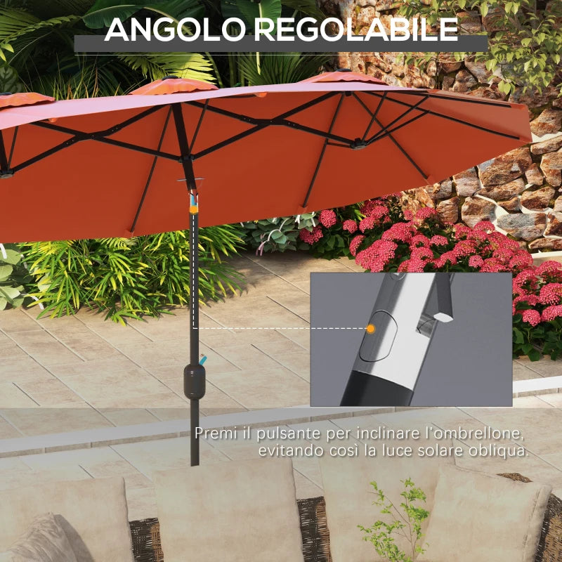 Outsunny Ombrellone da Giardino Doppio Inclinabile con Apertura a Manovella, 295x152x222cm, Rosso