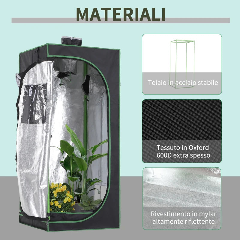 Outsunny Tenda da Coltivazione Idroponica in Mylar e Oxford 600D per Riflettere la Luce grow box grow tenda 60x60x140 cm