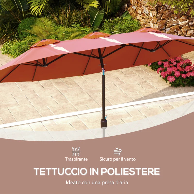 Outsunny Ombrellone da Giardino Doppio Inclinabile con Apertura a Manovella, 295x152x222cm, Rosso
