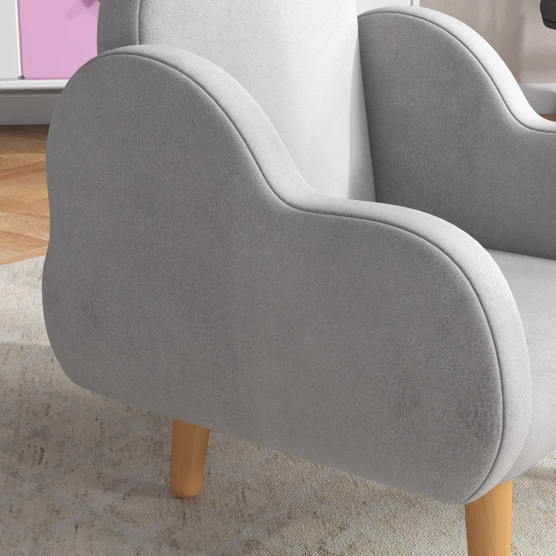 ZONEKIZ Poltrona per Bambini fino a 3 Anni con Braccioli a Nuvola in Tessuto, 46x51x55cm, Grigio