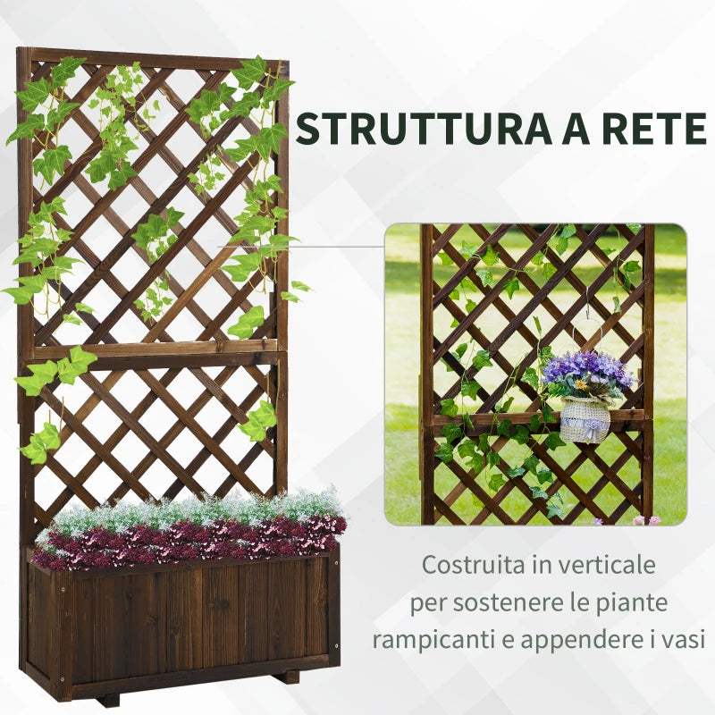 Outsunny Fioriera da Esterno con Grigliato per Rampicanti e Vaso, in Legno di Abete, 72.5x31.5x149.5 cm