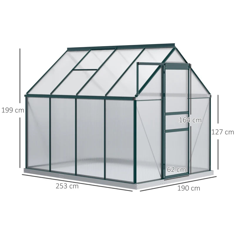 Outsunny Serra da Giardino in Policarbonato, Metallo e Alluminio, Anti-UV e Antivento, 190x253x199cm, Verde