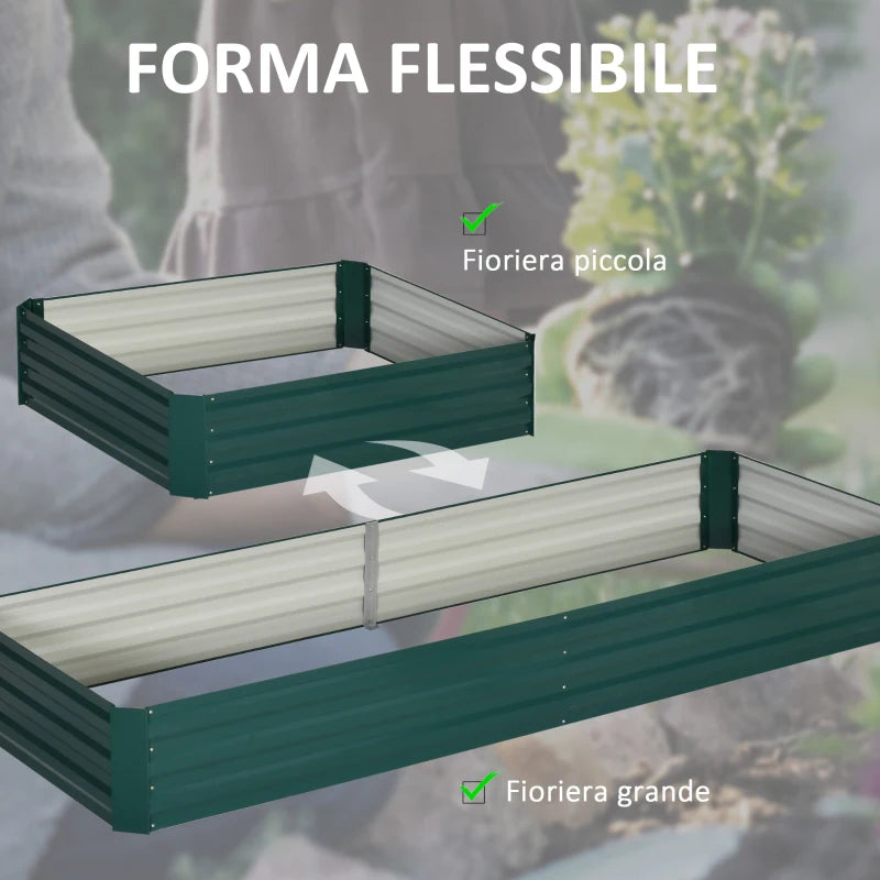Outsunny Letto per Orto Rialzato in Metallo da Esterno, Portapiante per Fiori ed Erbe, 241x90,5x30cm