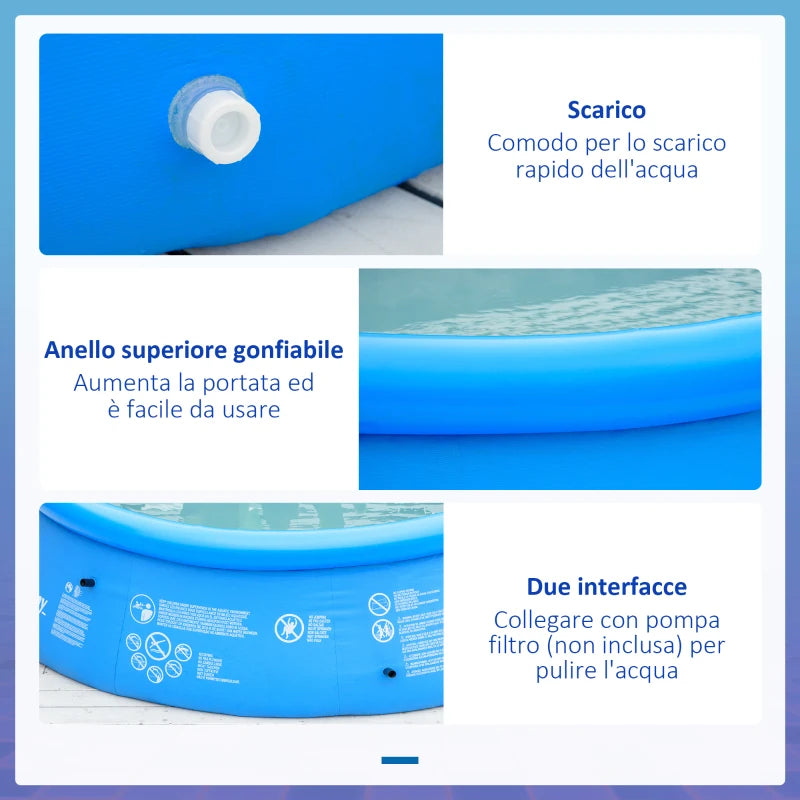 Outsunny Piscina Gonfiabile per 3-4 Persone in PVC con Pompa Manuale, Φ274x76cm, Blu