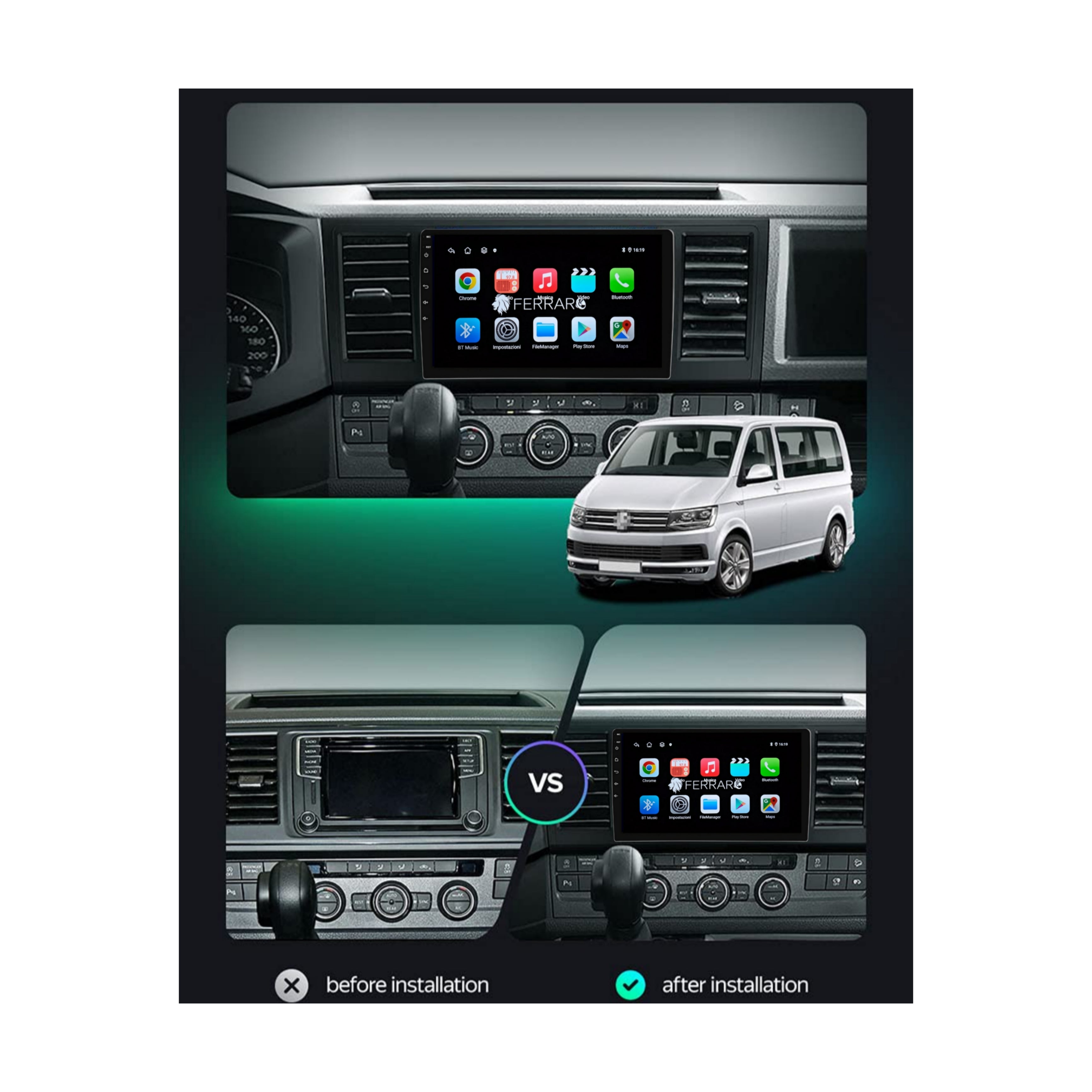 Autoradio per Volkswagen Trasporter 6 T6.1 9" | 2015-2020 | Android | Bluetooth | CarPlay | Android Auto | 2GB/4GB/6GB/8GB Ram