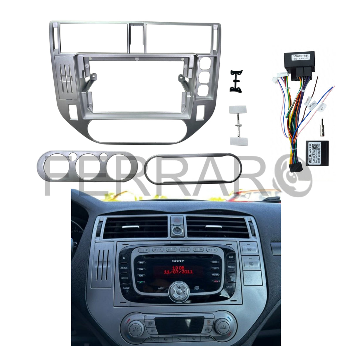 (PRENOTA) Kit Montaggio Autoradio 9"Pollici per Ford Kuga (2008-2012) Mascherina, Cablaggio Autoradio Android
