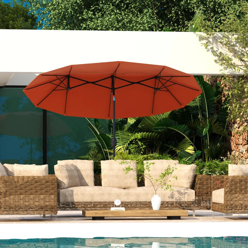 Outsunny Ombrellone da Giardino Doppio Inclinabile con Apertura a Manovella, 295x152x222cm, Rosso