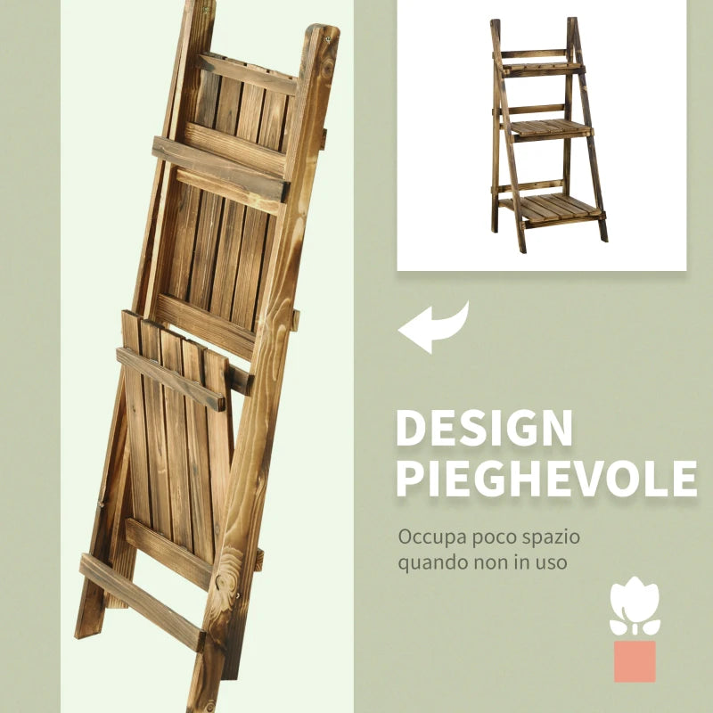Outsunny Portapiante Pieghevole Portavasi in Legno di Abete con 3 Livelli Scaffale da Esterno per Piante Portafiori 40x37x93cm