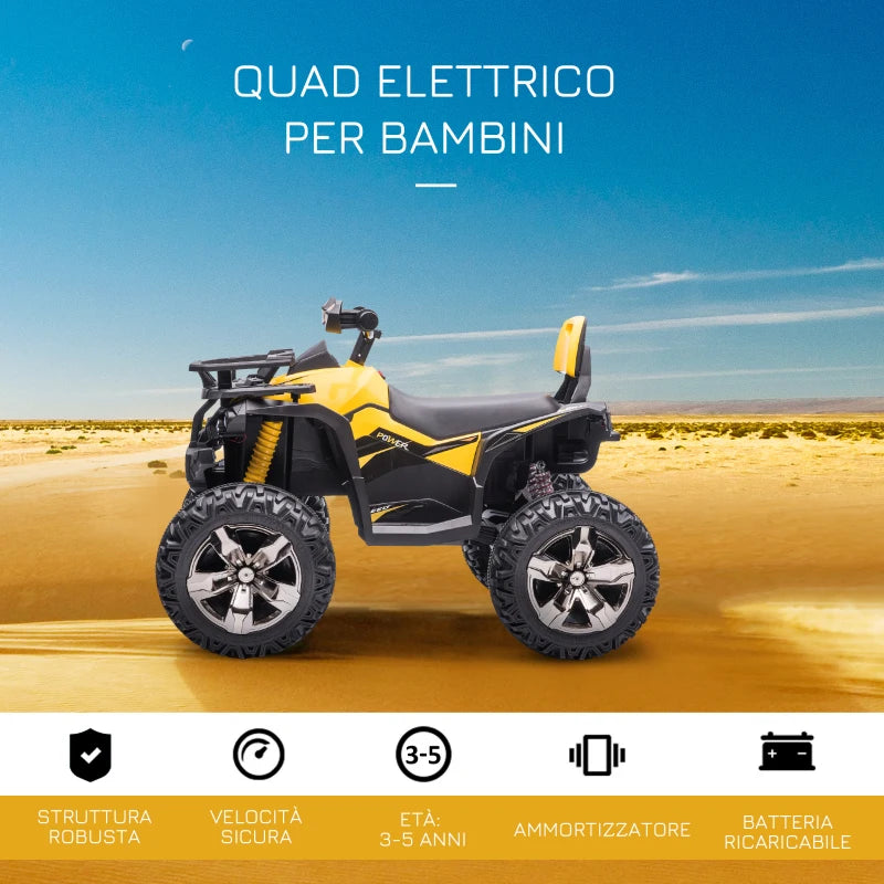HOMCOM Quad per Bambini Elettrico 12V con Fari e Batteria Ricaricabile, Età 3-5 Anni, 100x65x73cm, Giallo