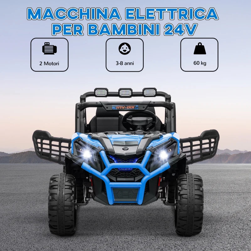 AIYAPLAY Macchina Elettrica per Bambini 24V a 2 Posti con Telecomando e 3 Velocità, Età 3-8 Anni, Blu