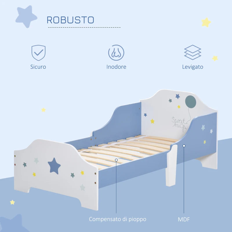 HOMCOM Letto Basso per Bambini e Bambine di +3 Anni con Sponde, Lettino Blu e Bianco, 143 x 74 x 59 cm