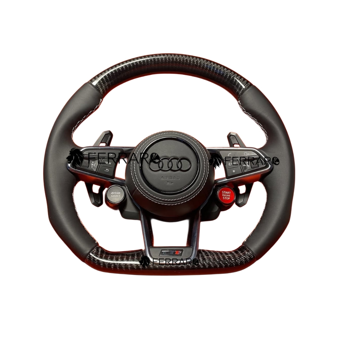 Volante per Audi, Carbonio Diagonale, Punzonatura, Palette, Pulsanti, Perforato, Linea Nera, RS