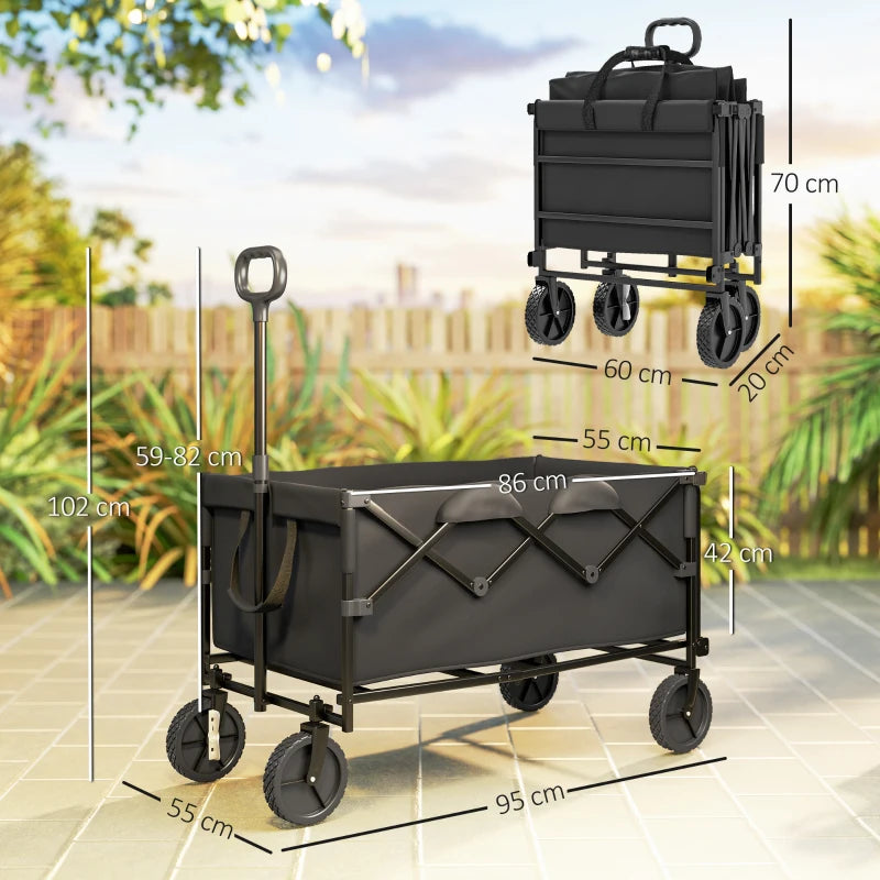 Outsunny Carrello da Giardino 160L Pieghevole con Manico Regolabile, Capacità 100 kg, 95x55x102 cm, Nero