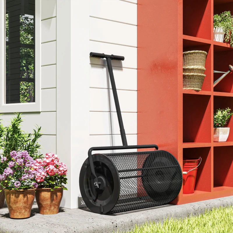Outsunny Spandiconcime da 75L in Metallo con Manico Regolabile a T e Maniglia Imbottita, 70x40x112 cm, Nero