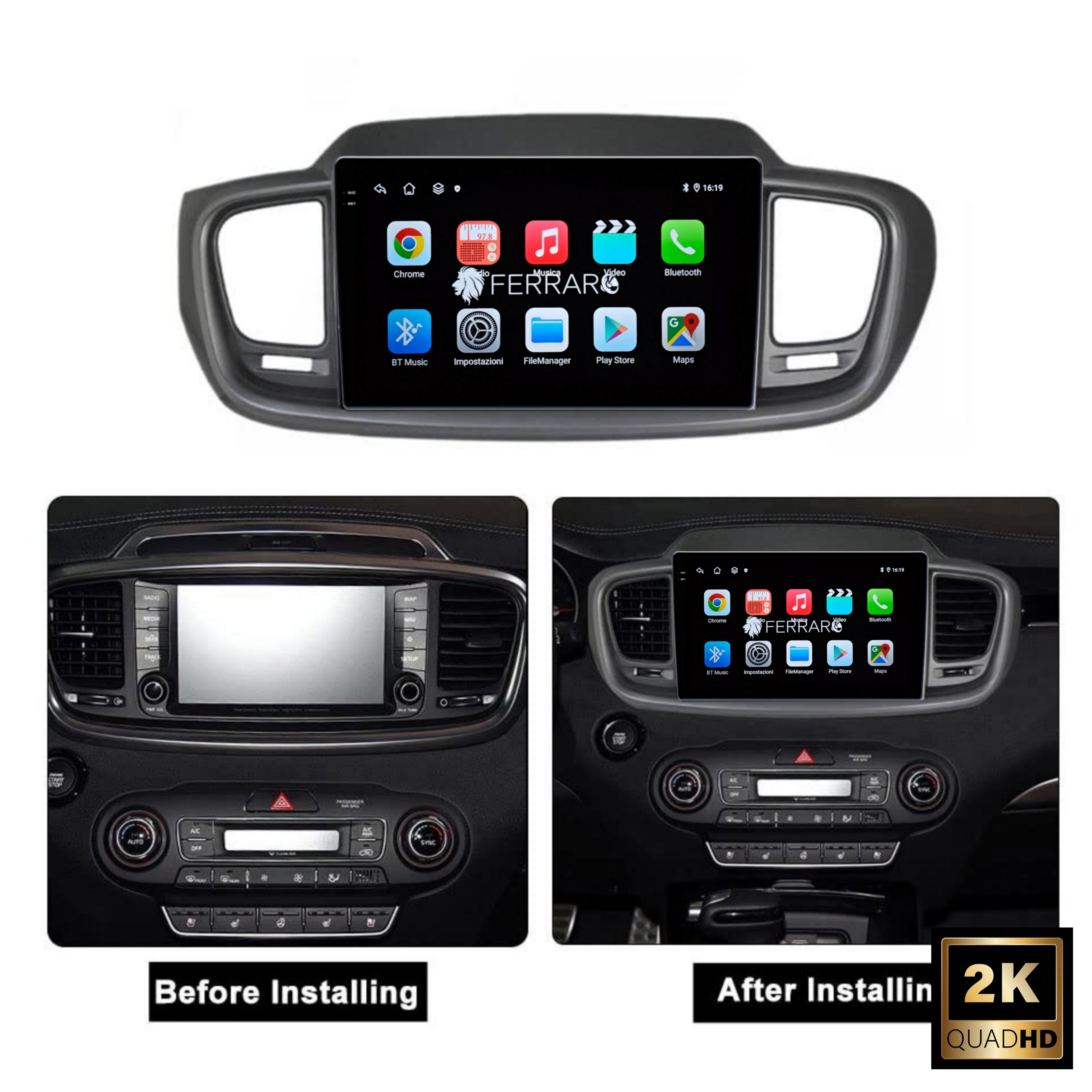 Autoradio per Kia Sorento 3 10.1" 2K | 2014-2017 | Android | Bluetooth | CarPlay | Android Auto | 4/64GB Ram