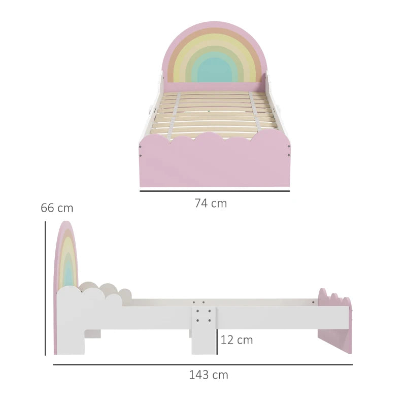 ZONEKIZ Lettino per Bambini 3-6 Anni con Sponde Laterali Anticaduta in MDF, 143x74x66 cm, Bianco e Rosa