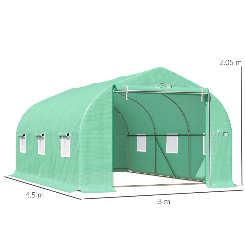 Outsunny Serra per Orto a Tunnel 4.5x3x2m con Tetto Spiovente in PE e Tubi d'Acciaio Verde Scuro