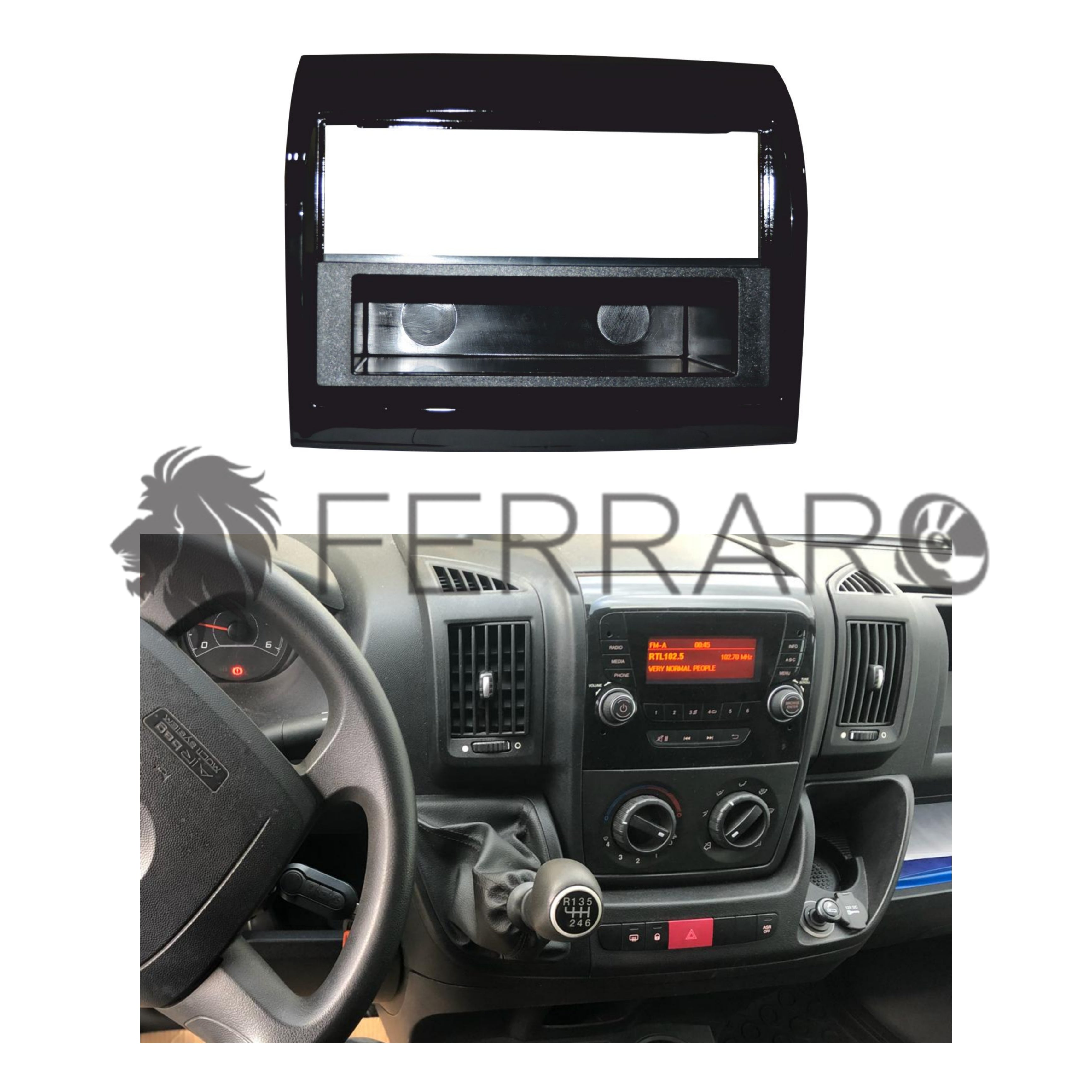 Mascherina 1DIN con Cassetto | Fiat Ducato | Citroen Jumper | Peugeot Partner | Nero Lucido