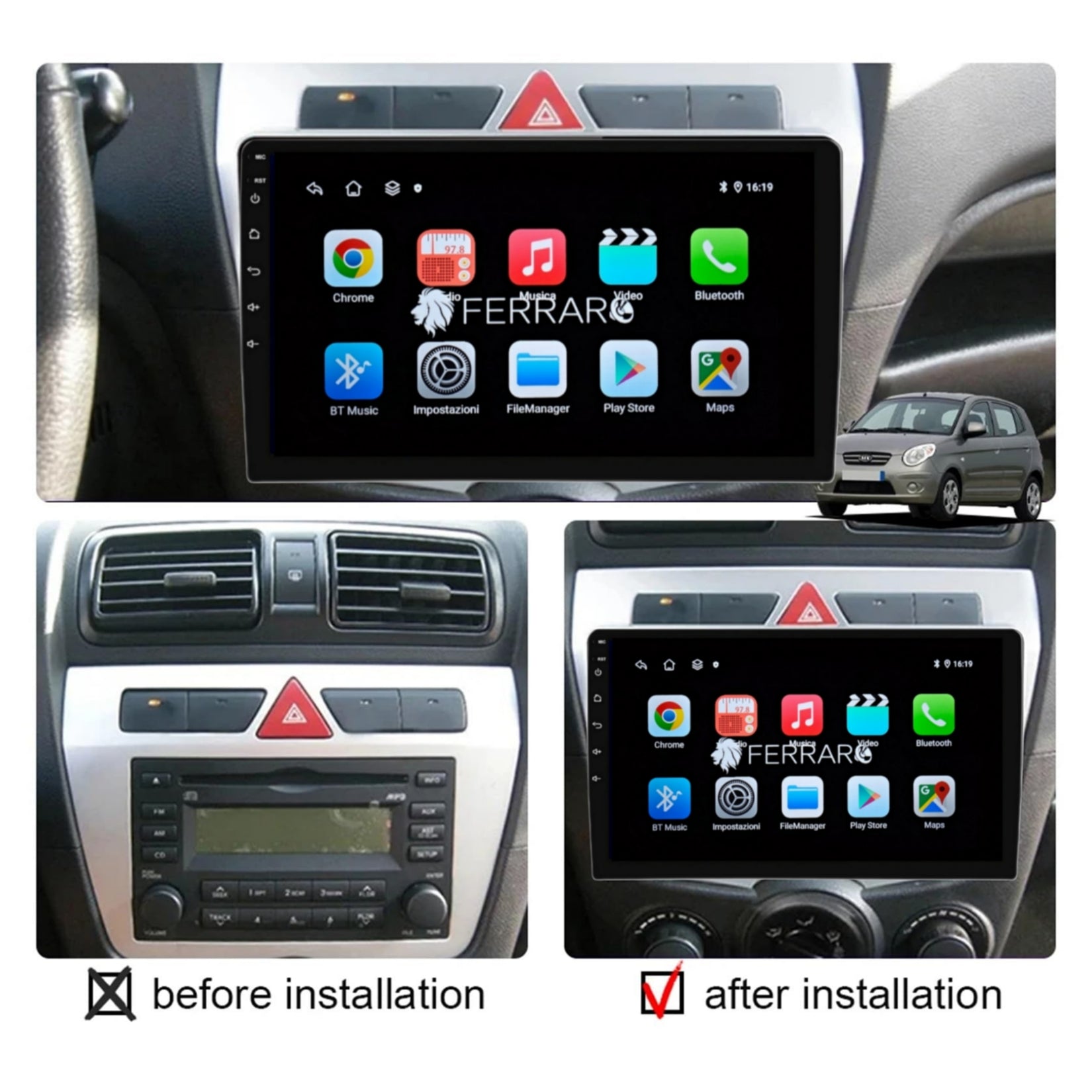 Autoradio per Kia Picanto 9" | 2007-2010 | Android | Bluetooth | CarPlay | Android Auto | 2GB/4GB/6GB/8GB Ram