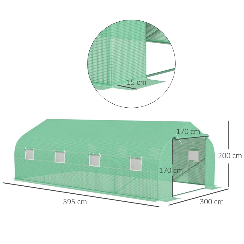 Outsunny Serra a Tunnel con 8 Finestrelle Laterali e Ingresso Avvolgibile, in PE e Acciaio, 6x3x2 m, Verde