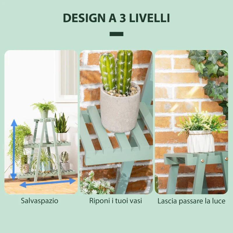 Outsunny Portapiante a 3 Livelli in Legno di Abete per Interni ed Esterni, 76x26x76 cm, Verde Chiaro
