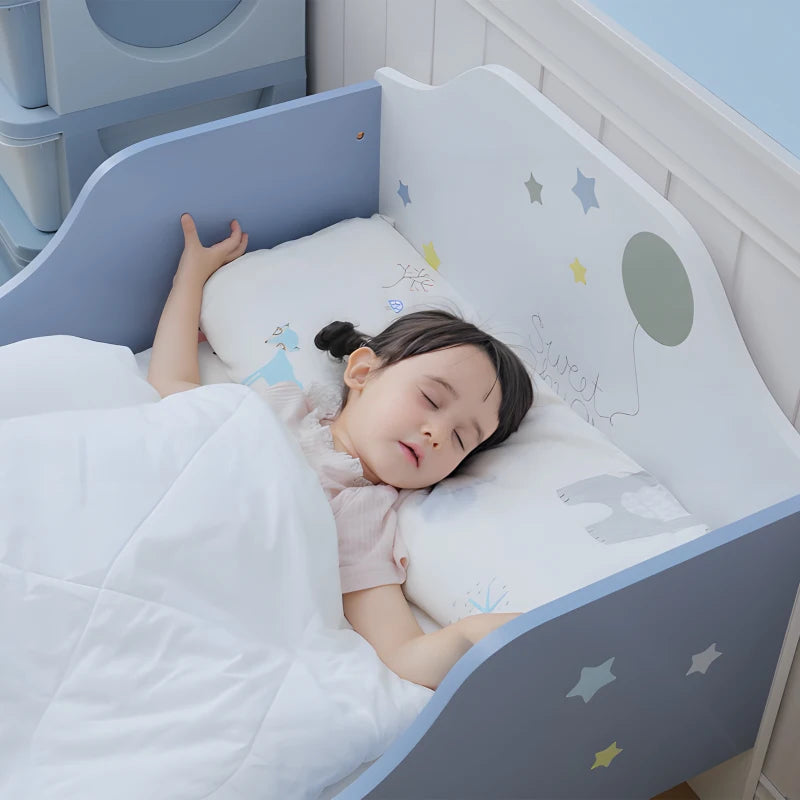 HOMCOM Letto Basso per Bambini e Bambine di +3 Anni con Sponde, Lettino Blu e Bianco, 143 x 74 x 59 cm
