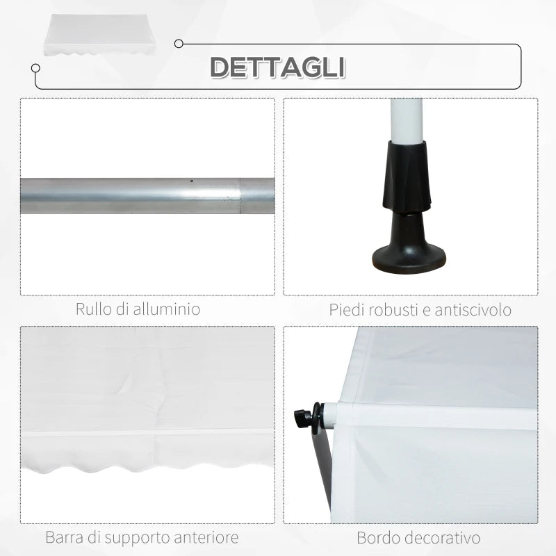 Outsunny Tenda da Sole da Esterno 2x1.5m a Rullo con Manovella, Altezza e Angolazione Regolabile, Bianco