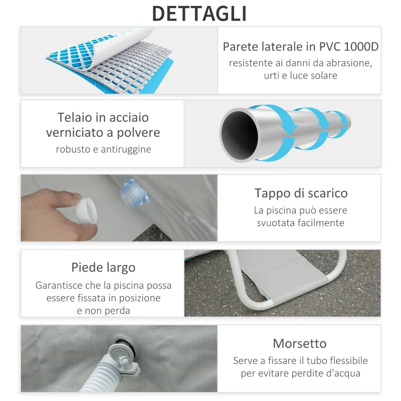 Outsunny Piscina Fuori Terra in Acciaio e PVC Rinforzato con Filtro, 580x310x122cm, Grigio Chiaro