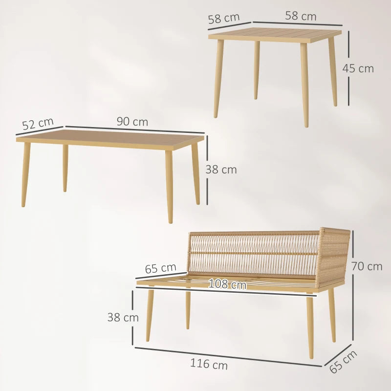 Outsunny Set Salotto da Esterno in Rattan PE con 2 Divani a 2 Posti con Cuscini e 2 Tavoli da Caffè, Colore Legno