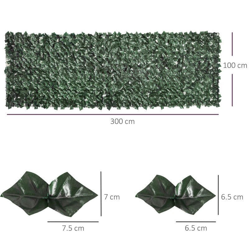 Outsunny Rotolo di Siepe Artificiale per Balcone e Giardino in PE Anti-UV, Siepe Finta con Foglie Verde Scuro 300x100cm