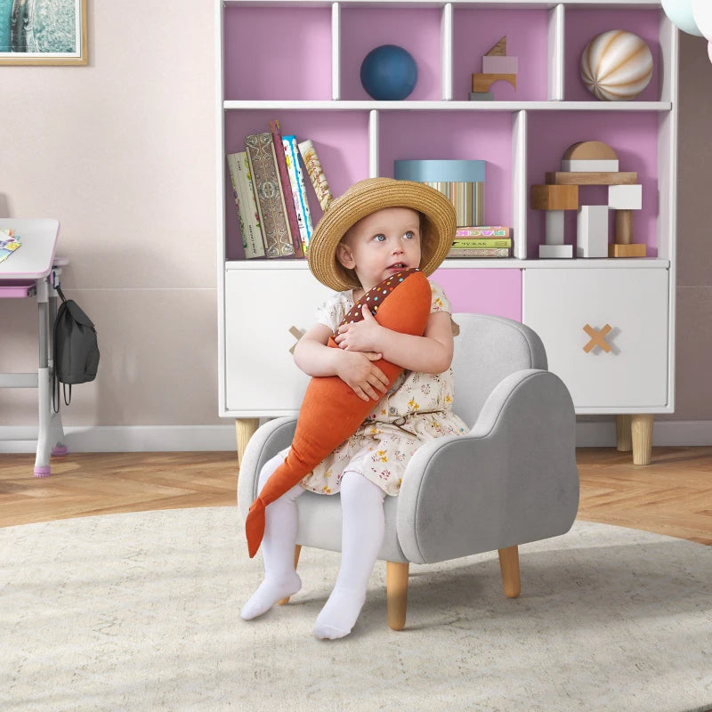 ZONEKIZ Poltrona per Bambini fino a 3 Anni con Braccioli a Nuvola in Tessuto, 46x51x55cm, Grigio