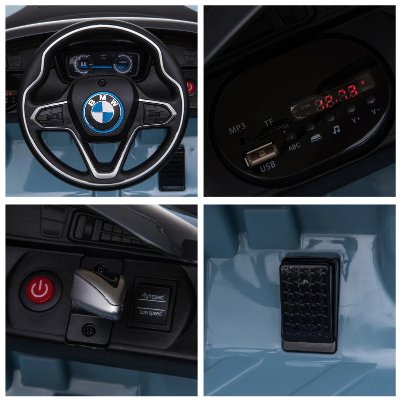 HOMCOM Macchina Elettrica per Bambini 3-8 anni Licenza BMW I8 Coupé con Telecomando e 2 Porte, 115x72.5x46 cm, Blu