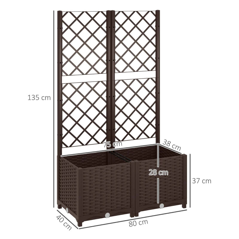 Outsunny Fioriera Rialzata con Traliccio per Rampicanti e 8 Fori di Drenaggio in PP, 80x40x135 cm, Marrone