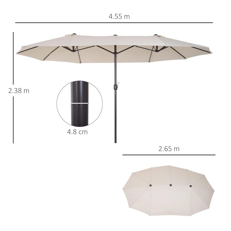 Outsunny Ombrellone Doppio da Giardino 4.6x2.7 m a 12 Stecche con Prese d'Aria e Manovella, Ombrellone per Esterni in Acciaio e Poliestere, Anti UV, Beige