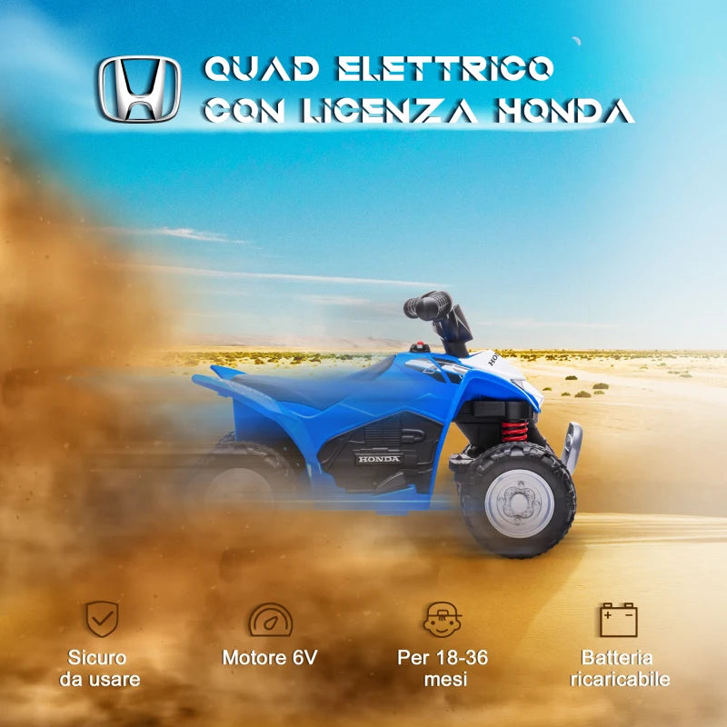AIYAPLAY Quad Elettrico per Bambini 18-36 Mesi con Luci LED, Clacson e Pedali, 65.5x38.5x43.5 cm, Blu
