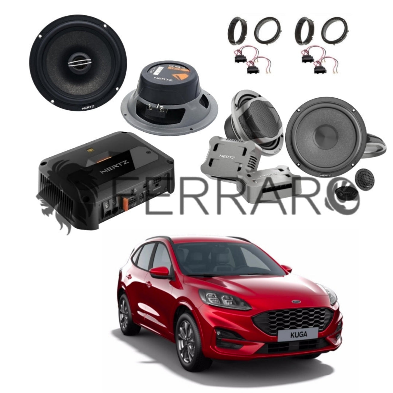 Hertz Sound Amplificatore CP 4.800 4 Canali 4x190w, CK 165, CX 165, Set Cavi, per Ford Kuga II (Dal 2013+)