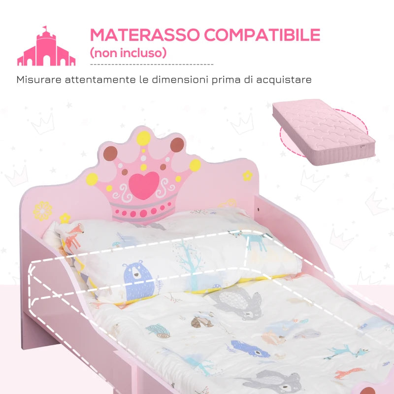 HOMCOM Letto per Bambini con Bordi Rialzati e 6 Gambe in Legno per Cameretta, Lettino per Bimbi da 3-6 Anni, 143x73x60cm, Rosa