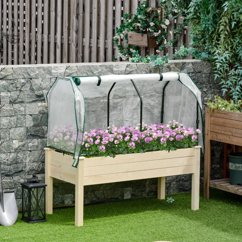 Outsunny Letto per Orto in Cassetta con Serra da Giardino, Portapiante da Esterno in Legno e PE per Fiori e Verdure, 121x55x117cm