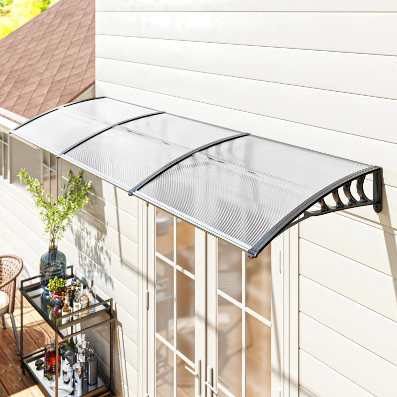 Outsunny Tettoia per Esterni Curva con Viti e Bulloni Inclusi, in Policarbonato, PP e Alluminio, 122x89x24 cm