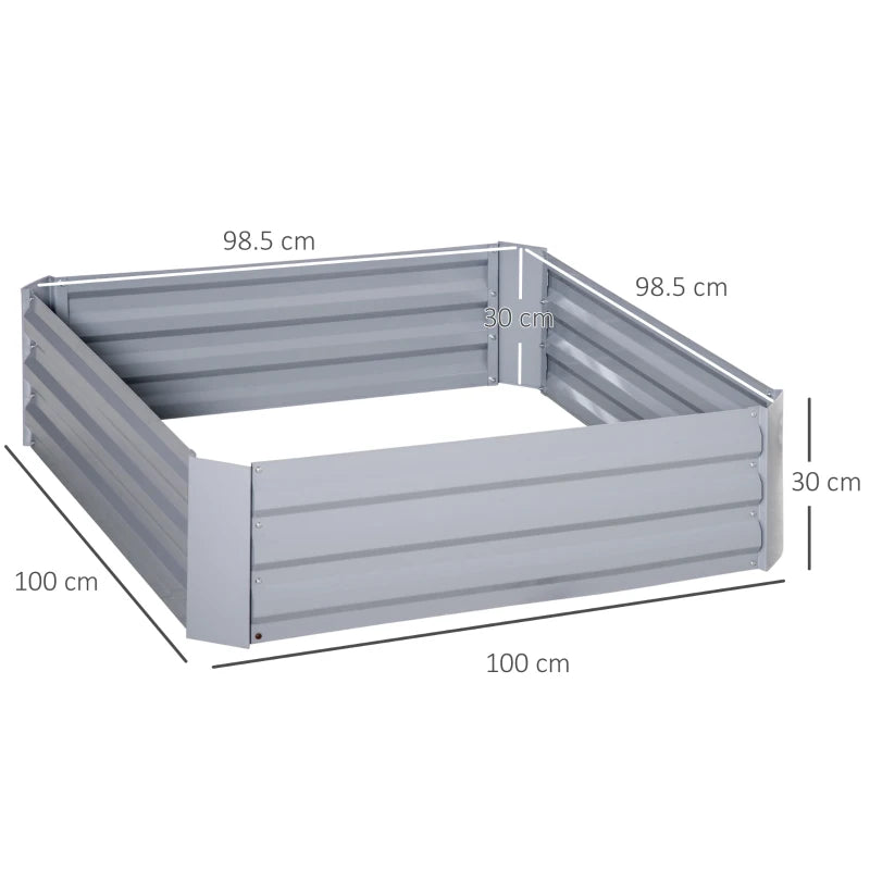 Outsunny Set di 2 Letti per Orto Rialzati con Fondo Aperto per Piante e Ortaggi, in Acciaio, 100x100x30 cm, Grigio
