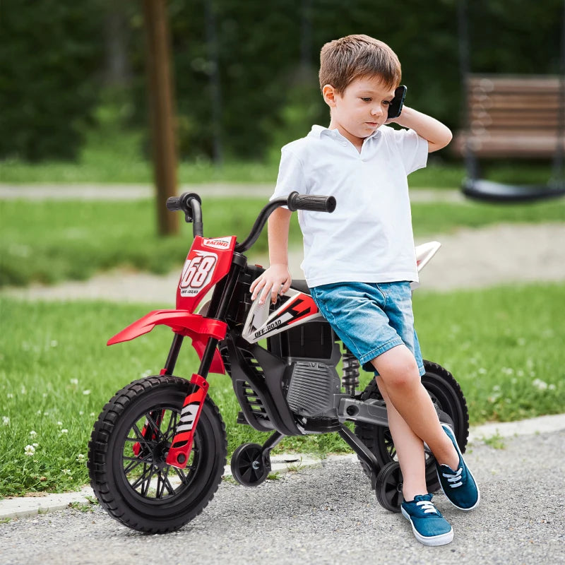 AIYAPLAY Moto Elettrica per Bambini con Rotelle e Indicatore di Carica, in PP e Metallo, 107x56x70 cm, Rosso