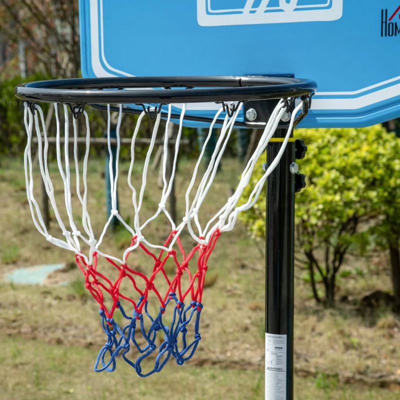 HOMCOM Canestro Basket con Altezza Regolabile 197.5-245cm, Base con Ruote e Tabellone, Blu
