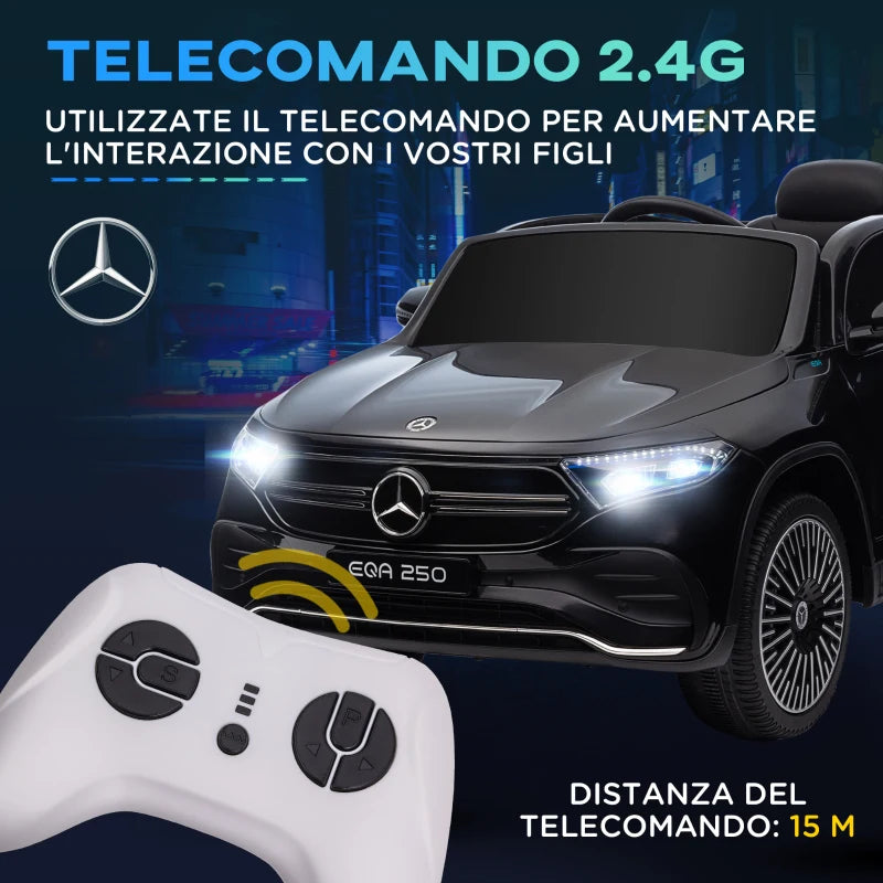 HOMCOM Macchina Elettrica per Bambini 3-8 Anni con Telecomando, Fari e Clacson, Nero