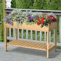 Outsunny Letto per Orto Rialzato in Legno Orto Pensile Urbano con 8 Griglie e Ripiano Inferiore per Piante da Giardino 120x60x81cm