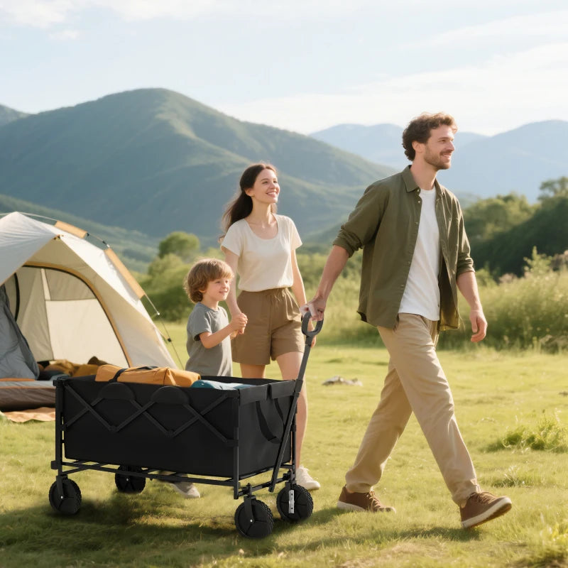 Outsunny Carrello da Giardino 160L Pieghevole con Manico Regolabile, Capacità 100 kg, 95x55x102 cm, Nero