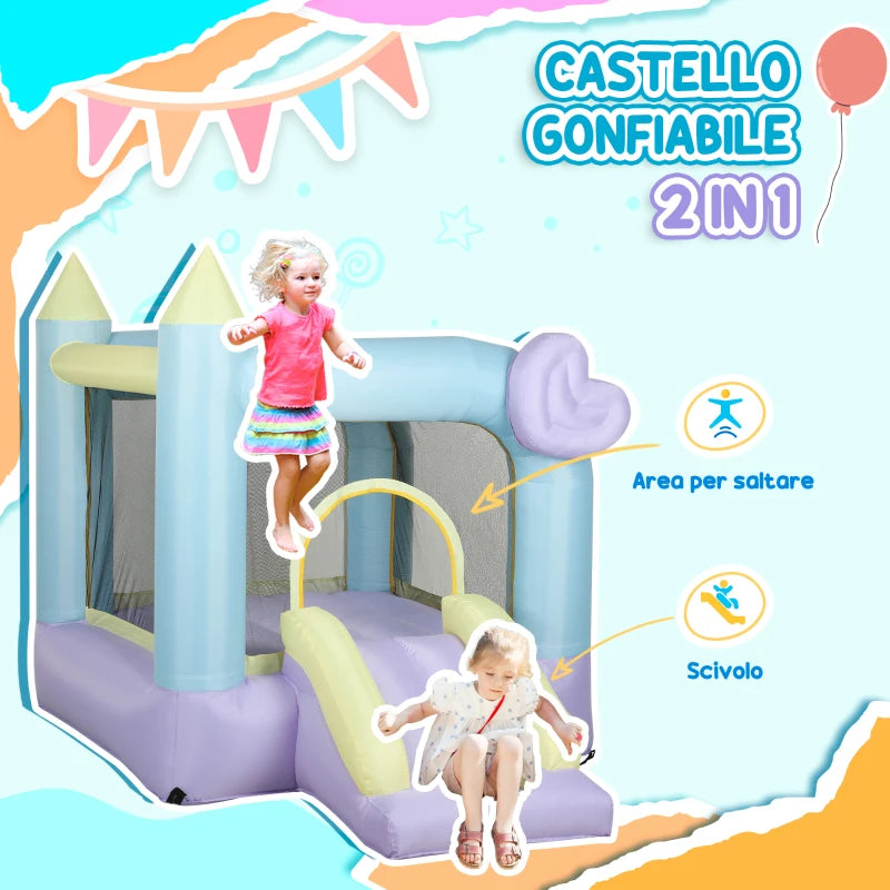 AIYAPLAY Castello Gonfiabile per Bambini 3-8 Anni con Soffiatore, Scivolo e Area di Salto, Picchetti e Borsa